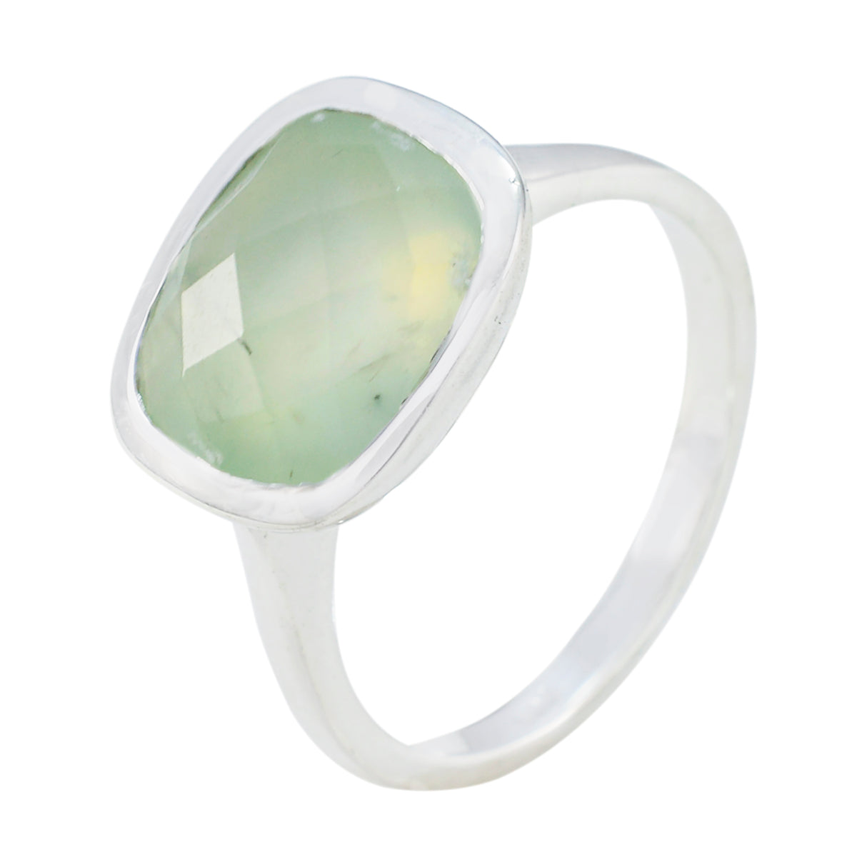 Prehnite Solitaire Russian 92.5 Silver Green Gemstone Minimal Luxurious Ring Jewellery