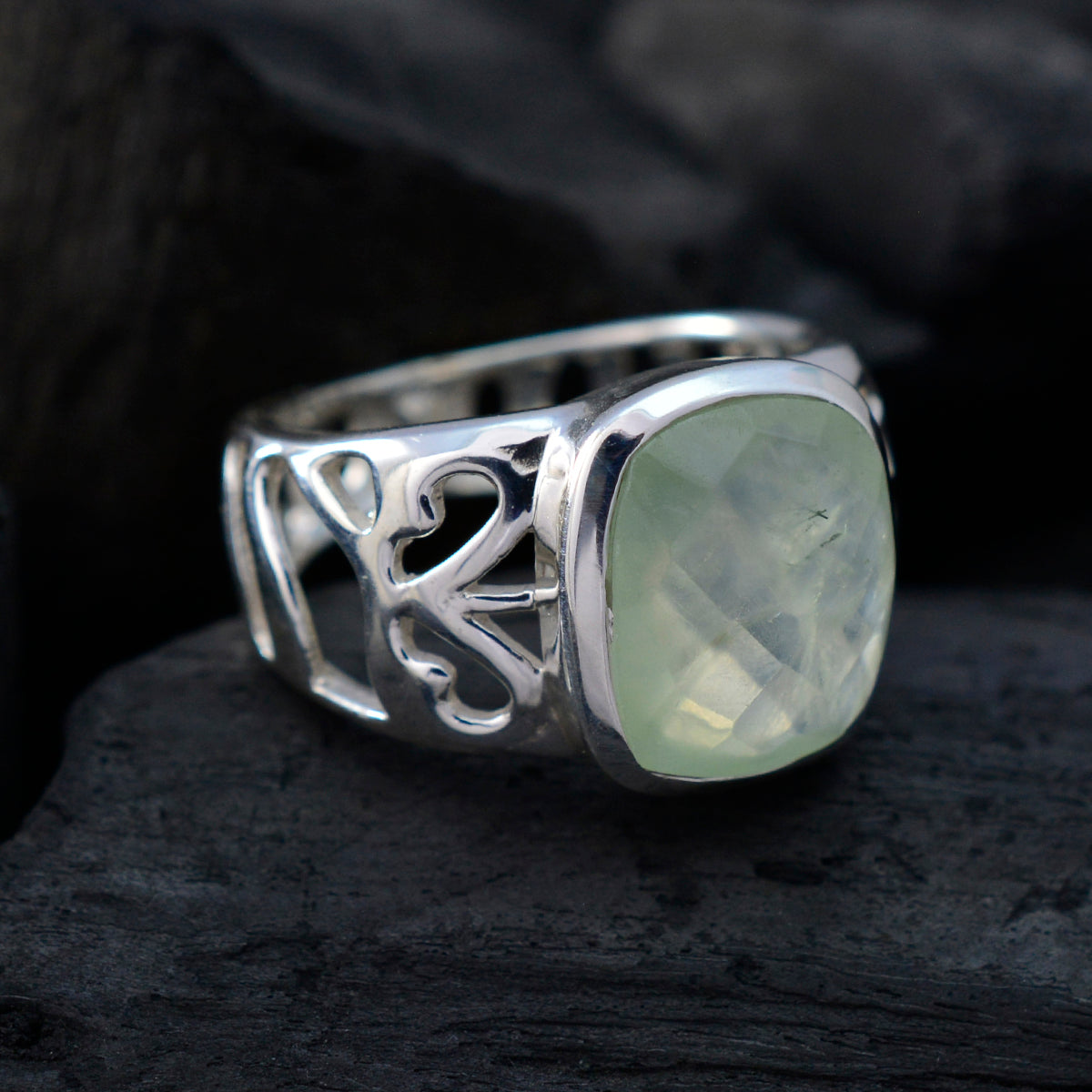 Prehnite Solitaire Latin American 925 Sterling Silver Green Gems Minimal Filigree Ring Jewelry
