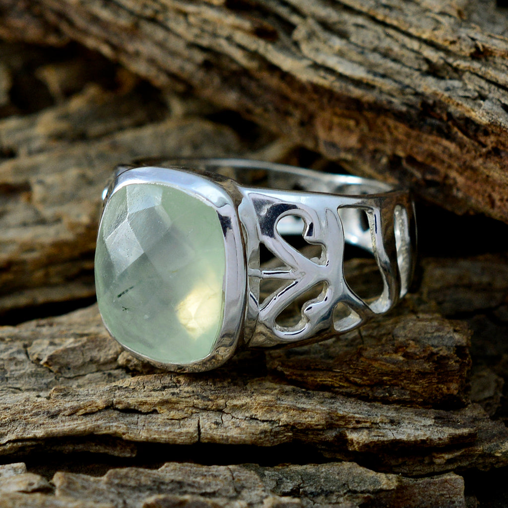 Prehnite Solitaire Latin American 925 Sterling Silver Green Gems Minimal Filigree Ring Jewelry