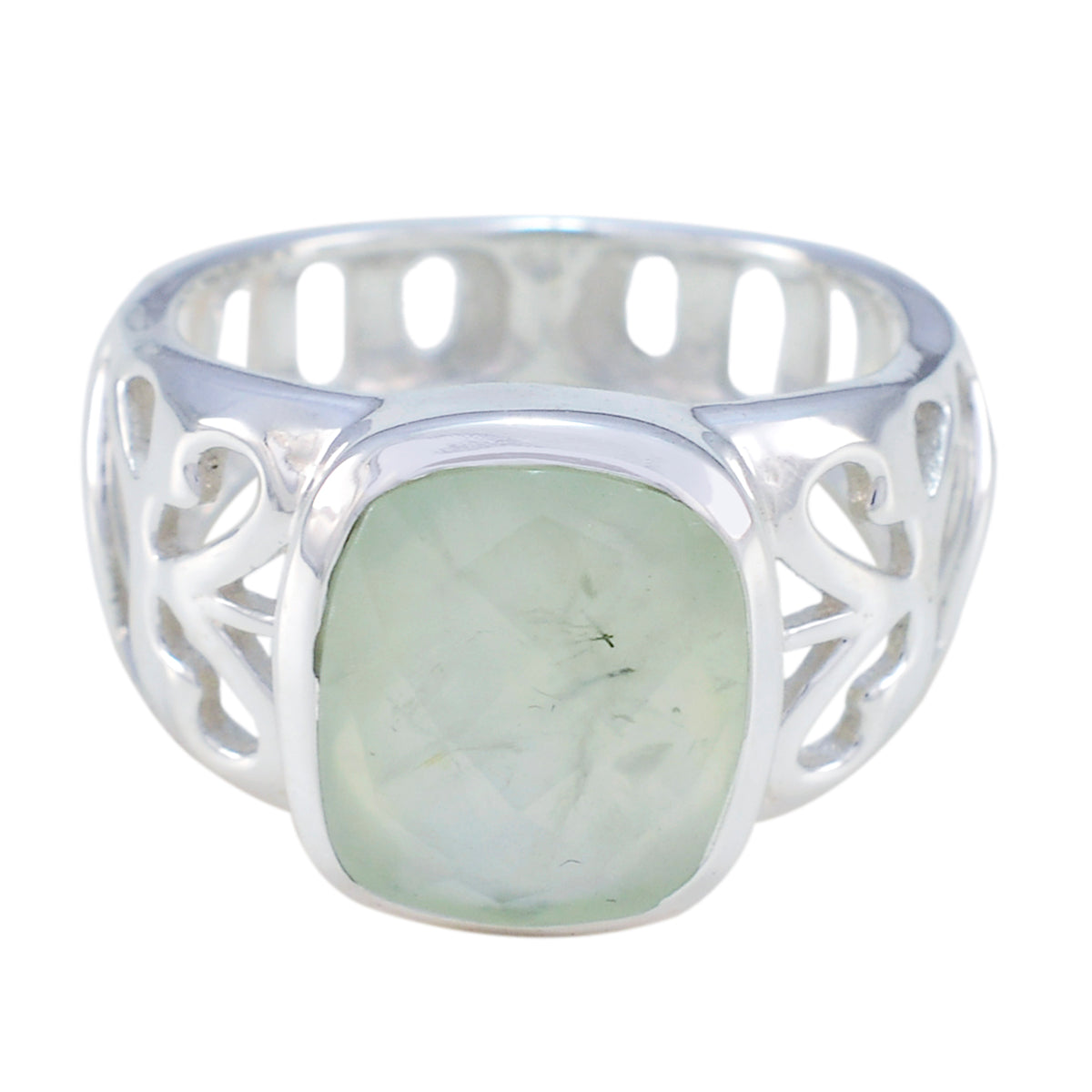 Prehnite Solitaire Latin American 925 Sterling Silver Green Gems Minimal Filigree Ring Jewelry