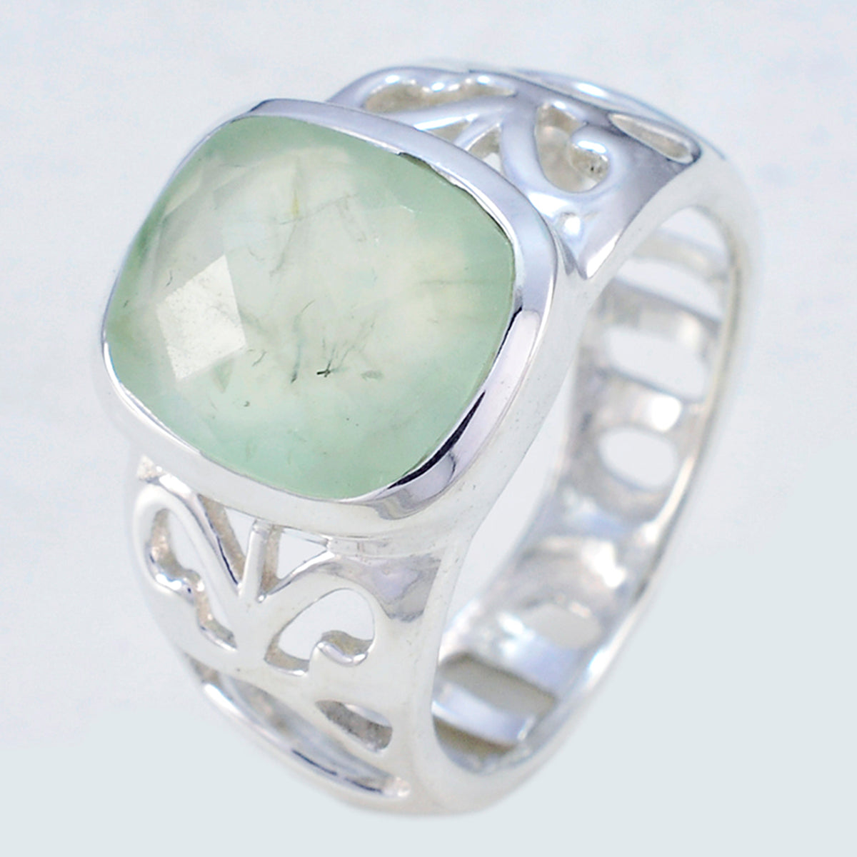 Prehnite Solitaire Latin American 925 Sterling Silver Green Gems Minimal Filigree Ring Jewelry