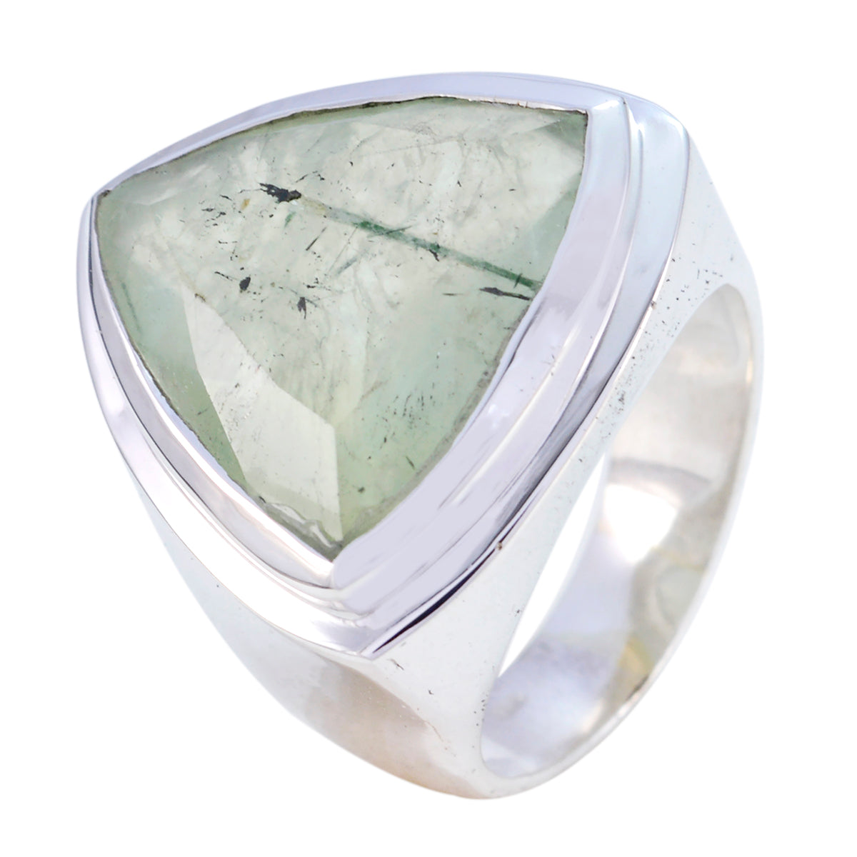 Prehnite Solitaire Egyptian 925 Sterling Silver Green Gemstone Chunky Cocktail Ring Jewelry