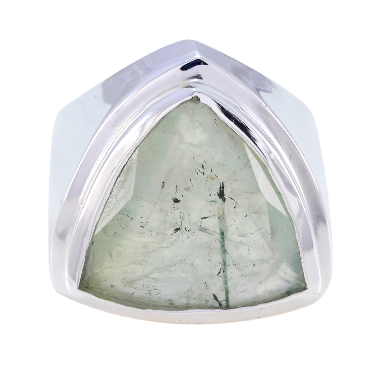 Prehnite Solitaire Egyptian 925 Sterling Silver Green Gemstone Chunky Cocktail Ring Jewelry
