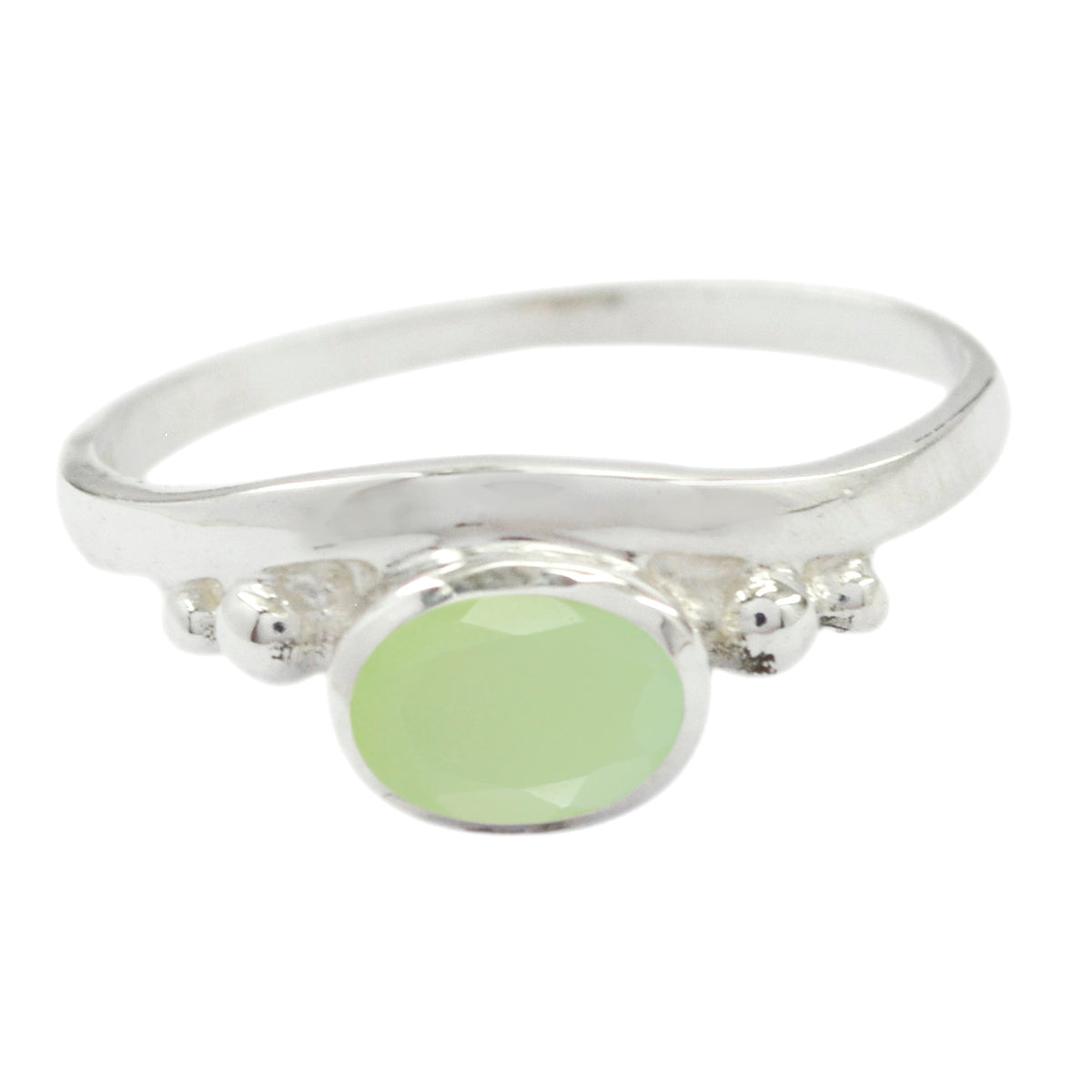 Prehnite Solitaire Japanese Sterling Silver Green Gemstone Delicate Feminine Ring Jewellery