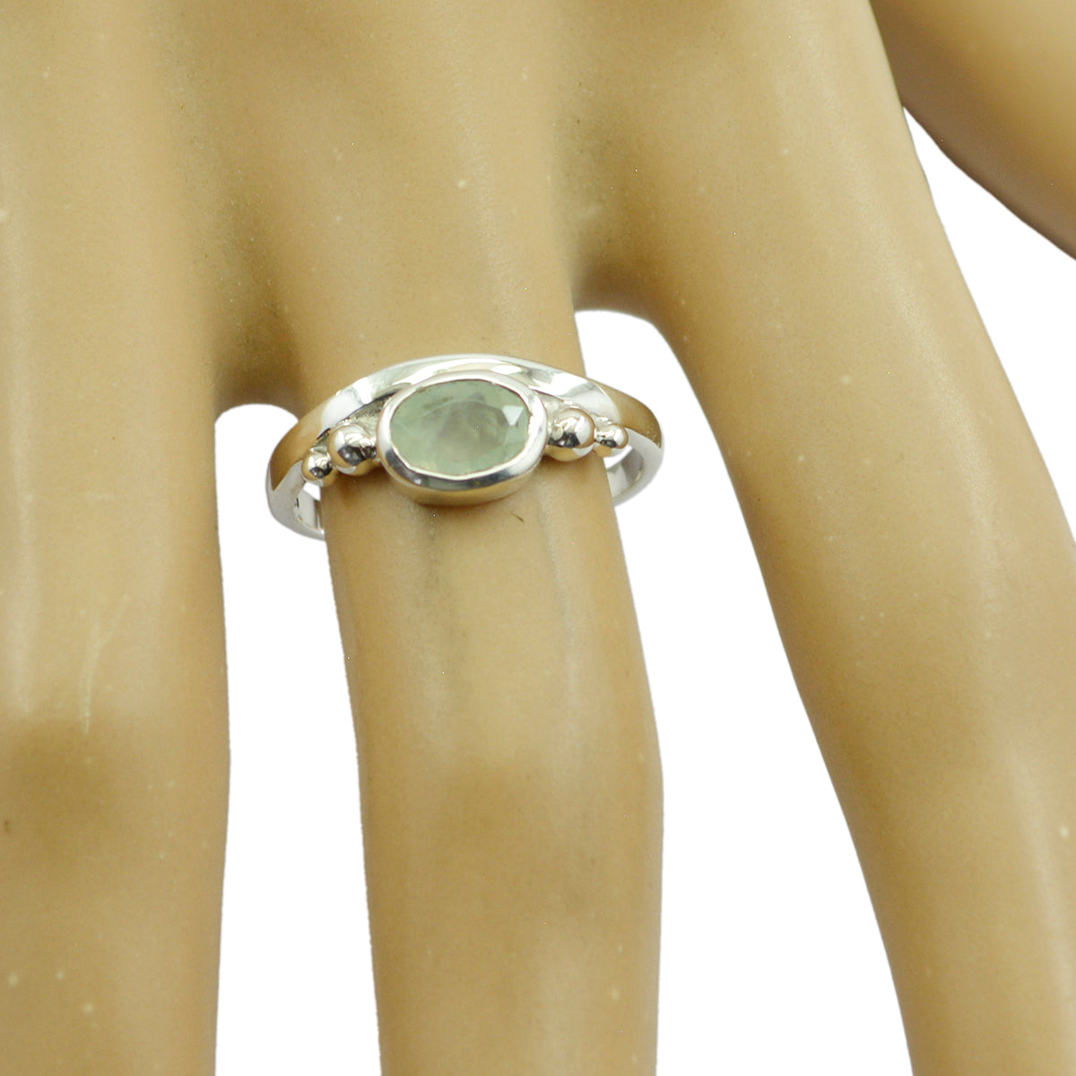 Prehnite Solitaire Japanese Sterling Silver Green Gemstone Delicate Feminine Ring Jewellery Второстепенное изображение товара