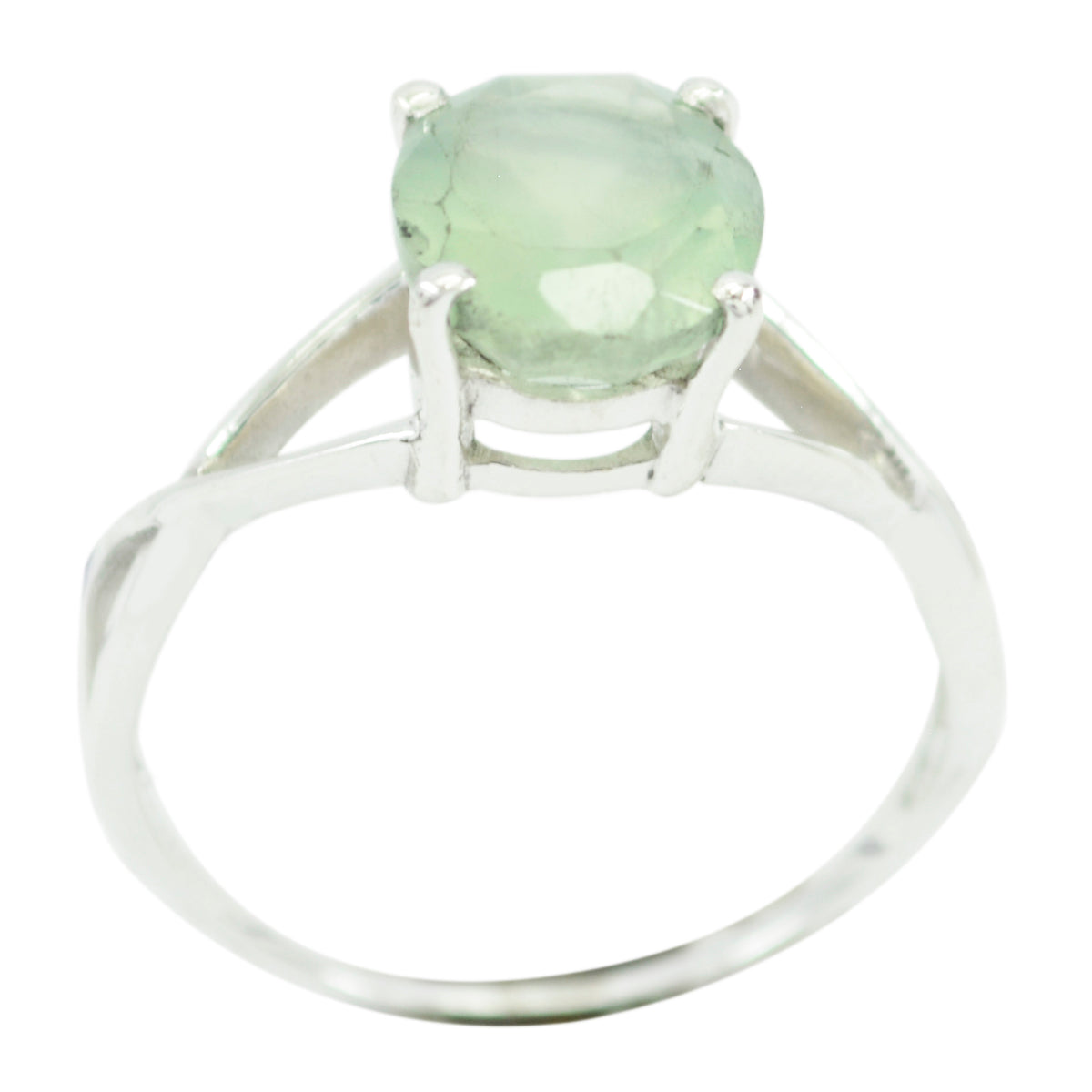 Prehnite Solitaire Korean 925 Sterling Silver Green Gemstones Delicate Sophisticated Ring Jewelry