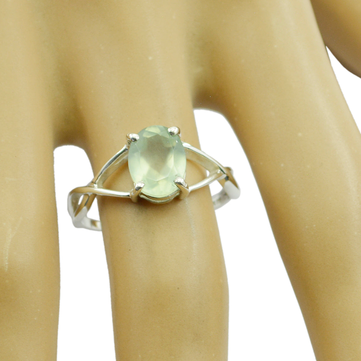 Anello con solitario in prehnite coreano in argento sterling 925 con pietre preziose verdi, delicato e sofisticato. Immagine secondaria del prodotto