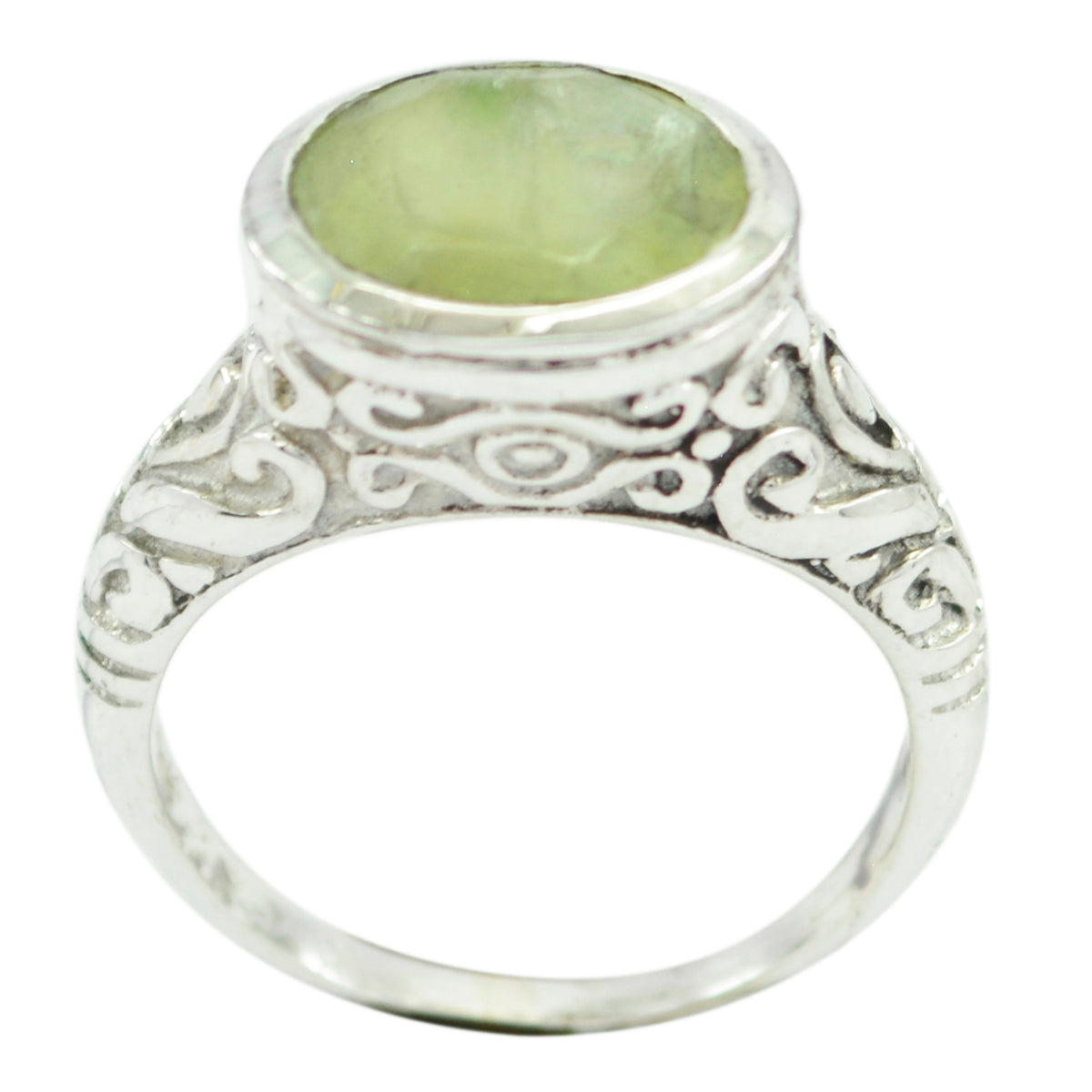 Prehnite Solitaire French Sterling Silver Green Gemstone Minimal Art Deco Ring Jewellery