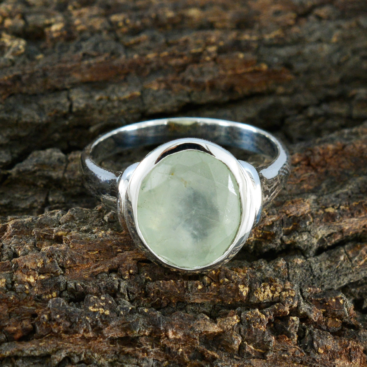 Prehnite Solitaire Moroccan 925 Silver Green Gemstones Minimal Contemporary Ring Jewellery