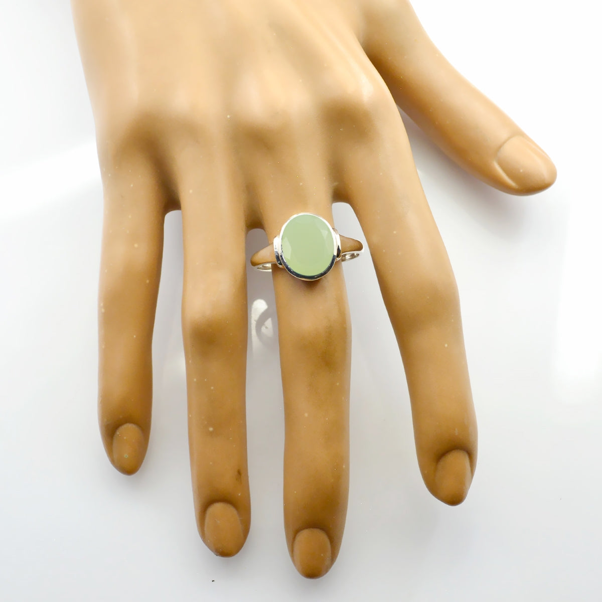 Prehnite Solitaire Egyptian 925 Silver Green Gems Slim Heritage Ring Jewellery