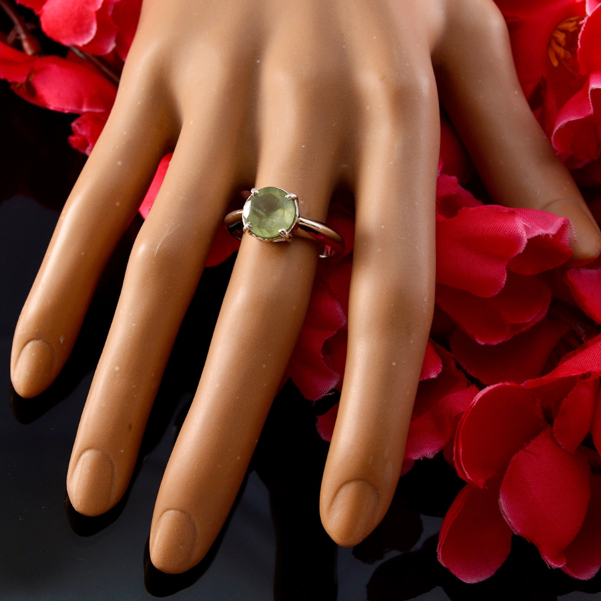 Prehnite Solitaire Moroccan 925 Sterling Silver Green Gems Tiny Contemporary Ring Jewellery
