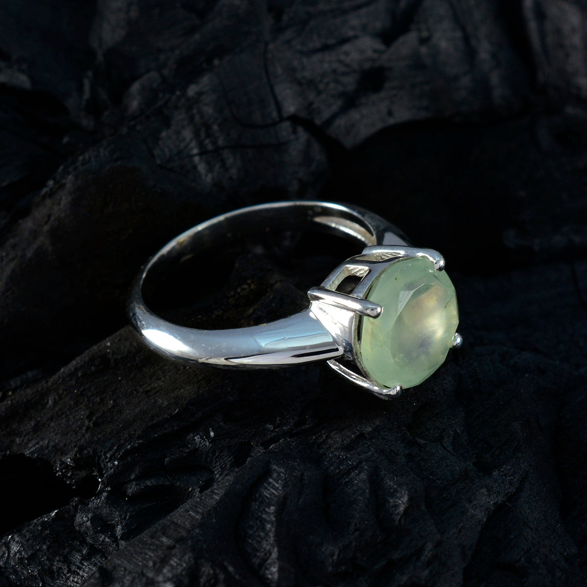 Prehnite Solitaire Moroccan 925 Sterling Silver Green Gems Tiny Contemporary Ring Jewellery