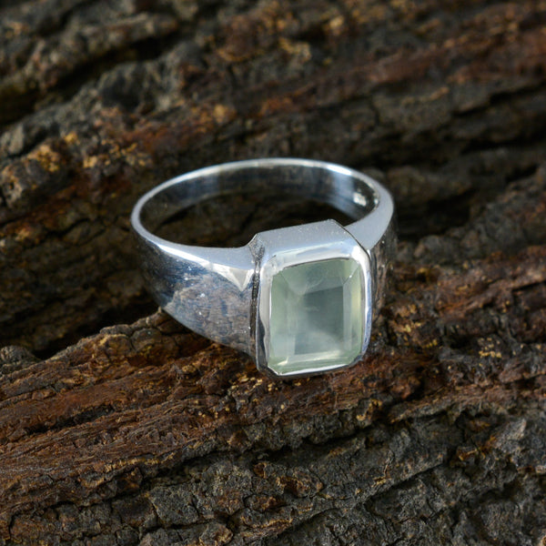Prehnite Solitaire French 925 Silver Green Gems Mid weight Signet Ring Jewelry