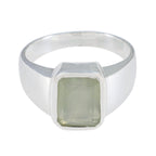 Prehnite Solitaire French 925 Silver Green Gems Mid weight Signet Ring Jewelry