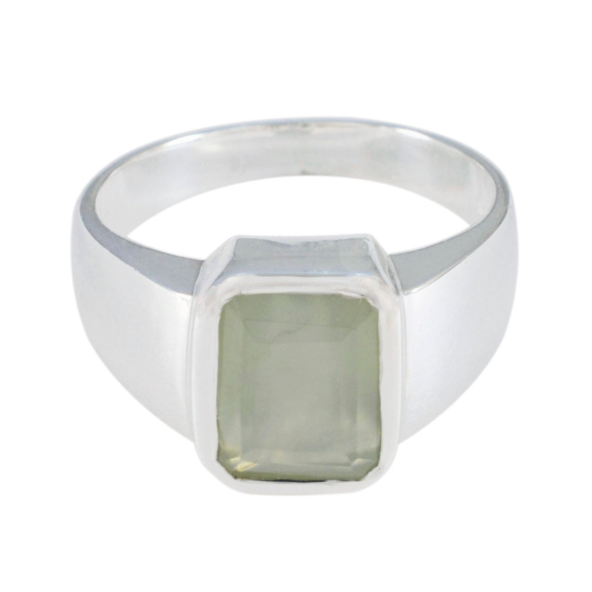 Prehnite Solitaire French 925 Silver Green Gems Mid weight Signet Ring Jewelry