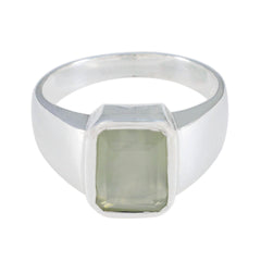 Prehnite Solitaire French 925 Silver Green Gems Mid weight Signet Ring Jewelry