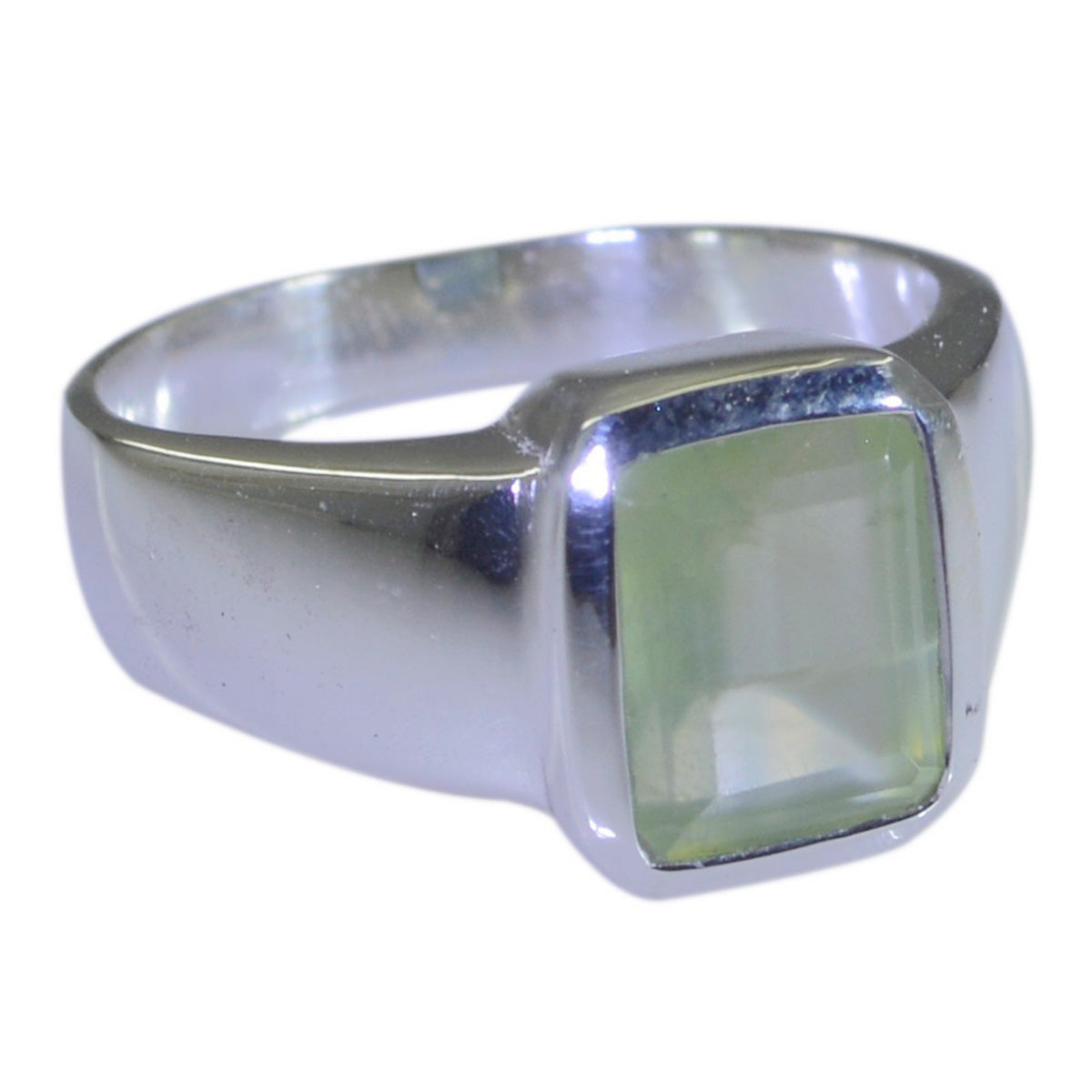 Prehnite Solitaire French 925 Silver Green Gems Mid weight Signet Ring Jewelry