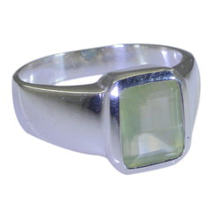 Prehnite Solitaire French 925 Silver Green Gems Mid weight Signet Ring Jewelry