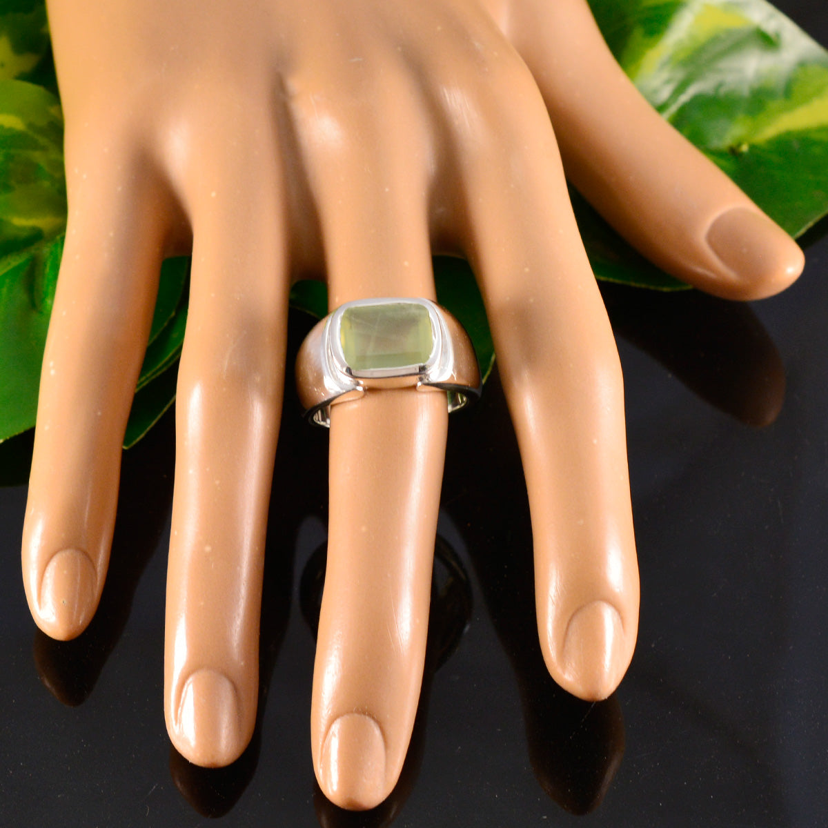 Prehnite Solitaire Egyptian Silver Green Gemstones Essential  Modern Ring Jewelry