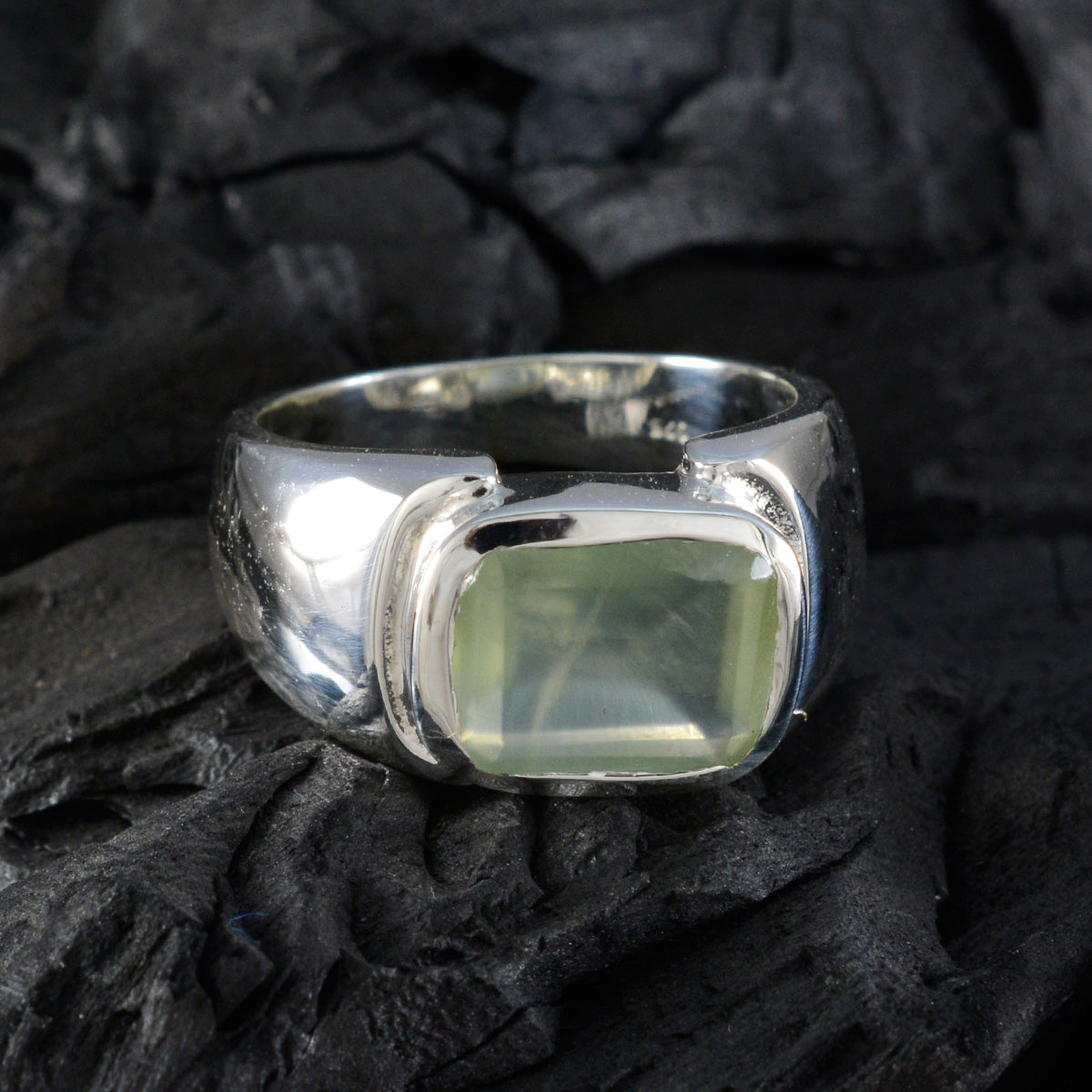 Prehnite Solitaire Egyptian Silver Green Gemstones Essential  Modern Ring Jewelry