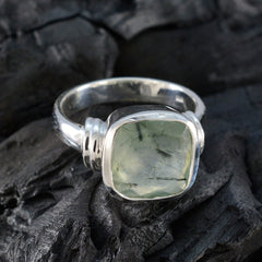 Prehnite Solitaire Russian 92.5 Silver Green Gems Eye catching Signet Ring Jewelry