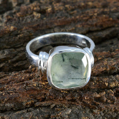 Prehnite Solitaire Russian 92.5 Silver Green Gems Eye catching Signet Ring Jewelry