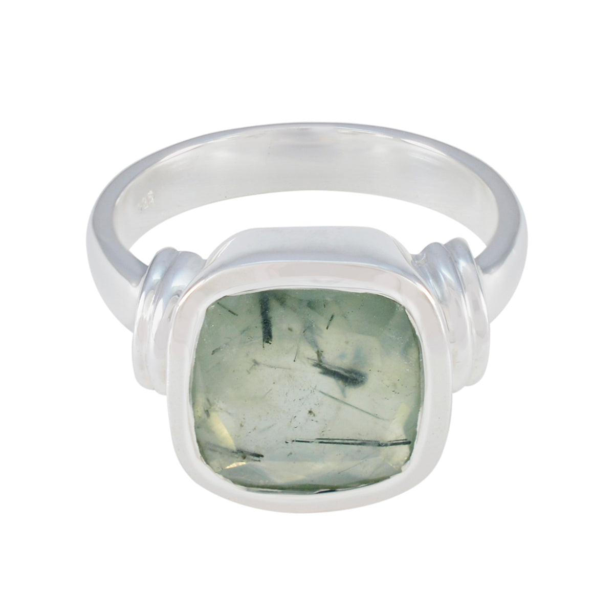 Prehnite Solitaire Russian 92.5 Silver Green Gems Eye catching Signet Ring Jewelry Immagine principale del prodotto
