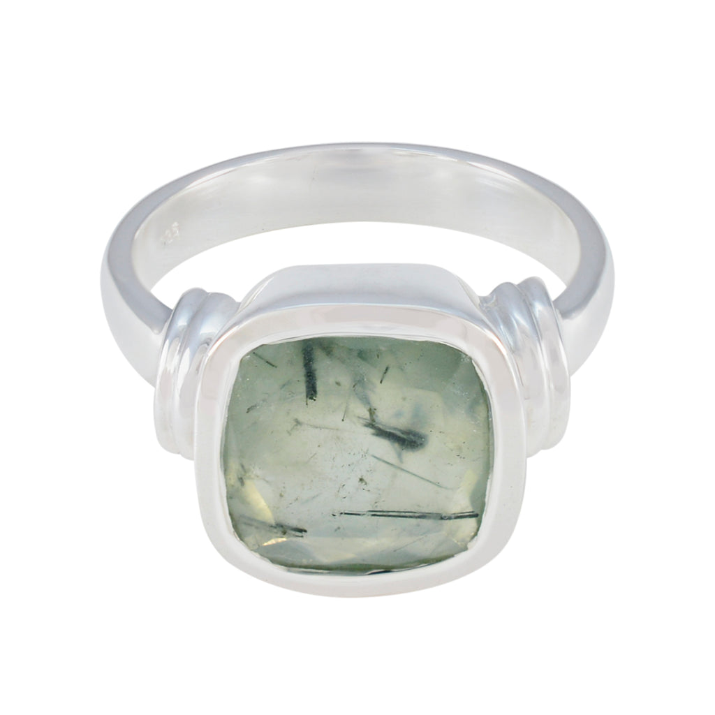 Prehnite Solitaire Russian 92.5 Silver Green Gems Eye catching Signet Ring Jewelry