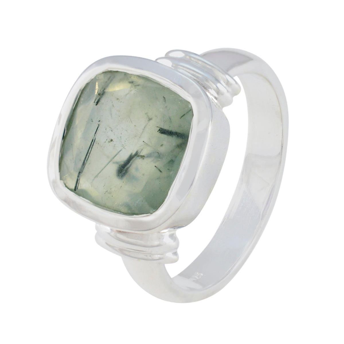 Anello con sigillo accattivante con gemme verdi russe in argento 92,5 e solitario prehnite Immagine secondaria del prodotto