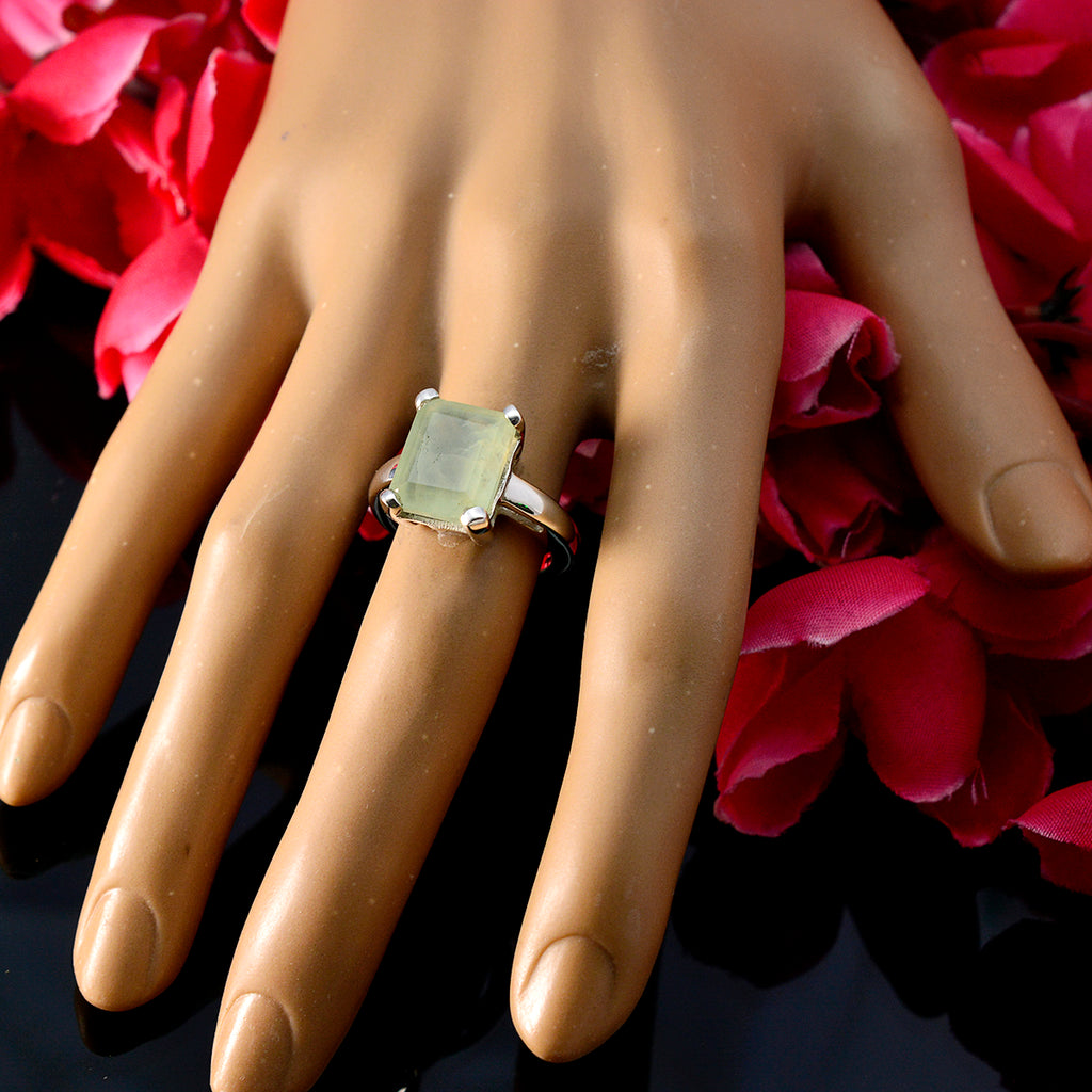 Prehnite Solitaire Russian 925 Silver Green Gemstones Mid weight Artisan Ring Jewelry