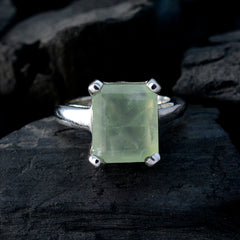 Prehnite Solitaire Russian 925 Silver Green Gemstones Mid weight Artisan Ring Jewelry