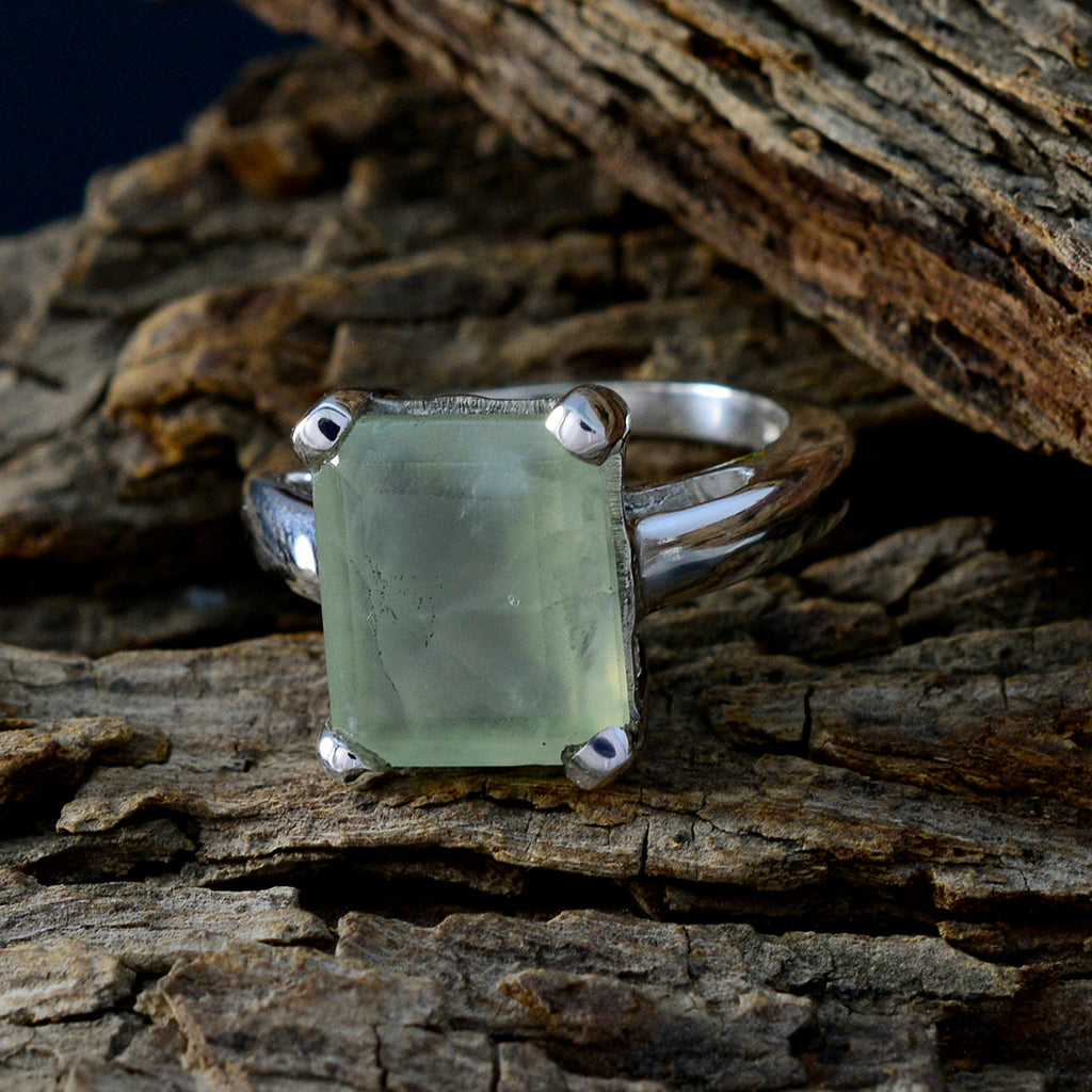 Prehnite Solitaire Russian 925 Silver Green Gemstones Mid weight Artisan Ring Jewelry