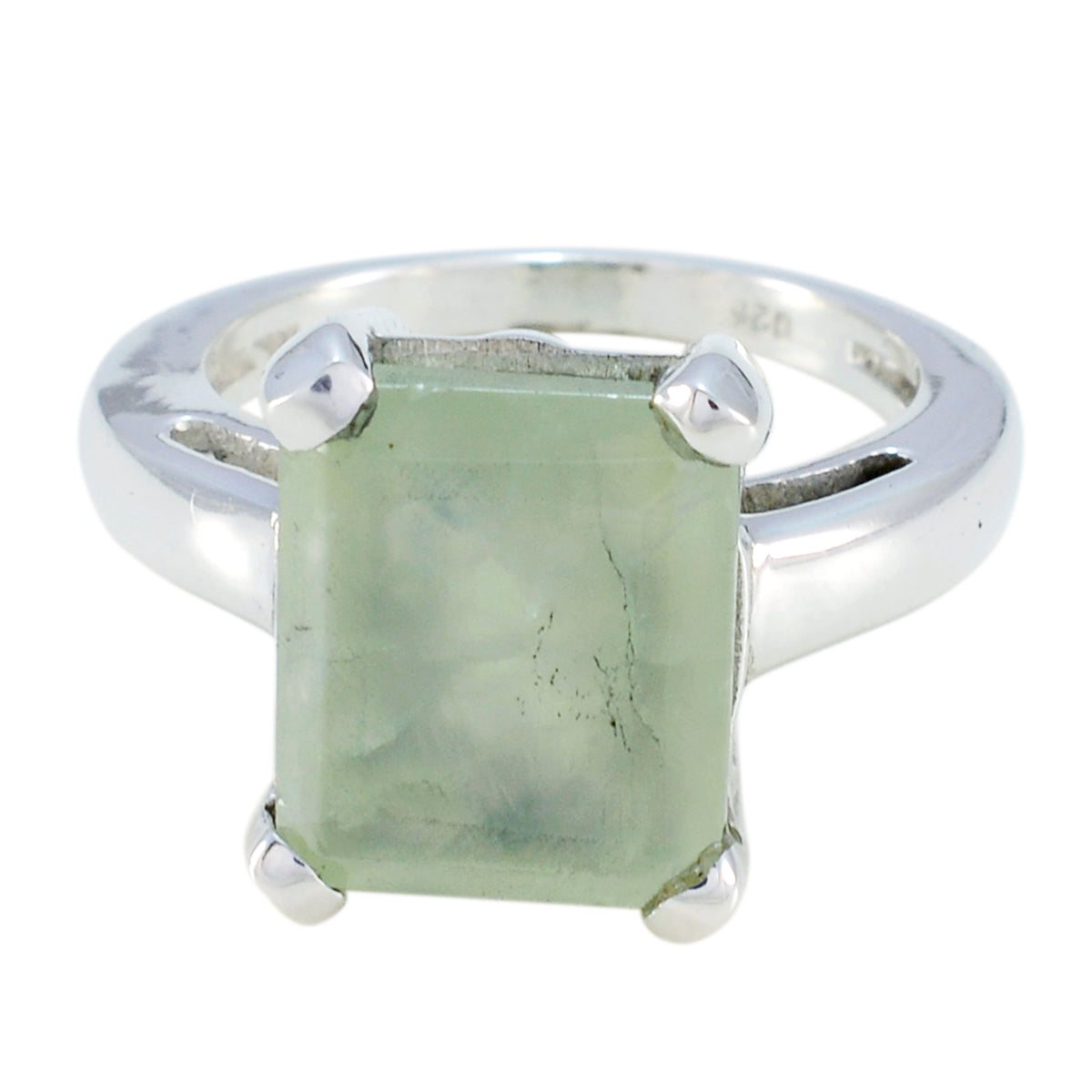 Prehnite Solitaire Russian 925 Silver Green Gemstones Mid weight Artisan Ring Jewelry