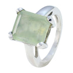 Prehnite Solitaire Russian 925 Silver Green Gemstones Mid weight Artisan Ring Jewelry
