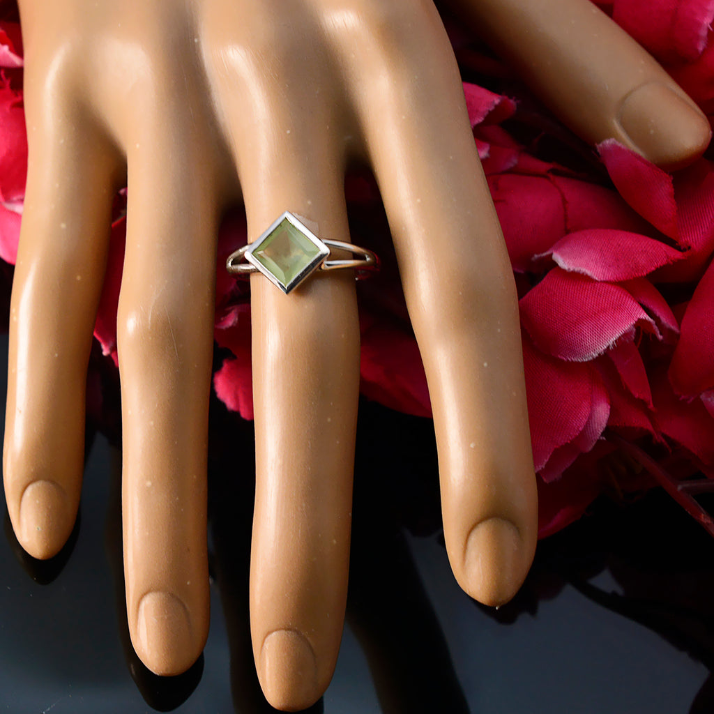 Prehnite Solitaire Korean Silver Green Gemstone Dainty Boho Ring Jewelry