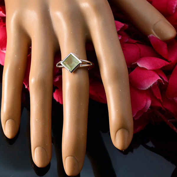 Prehnite Solitaire Korean Silver Green Gemstone Dainty Boho Ring Jewelry
