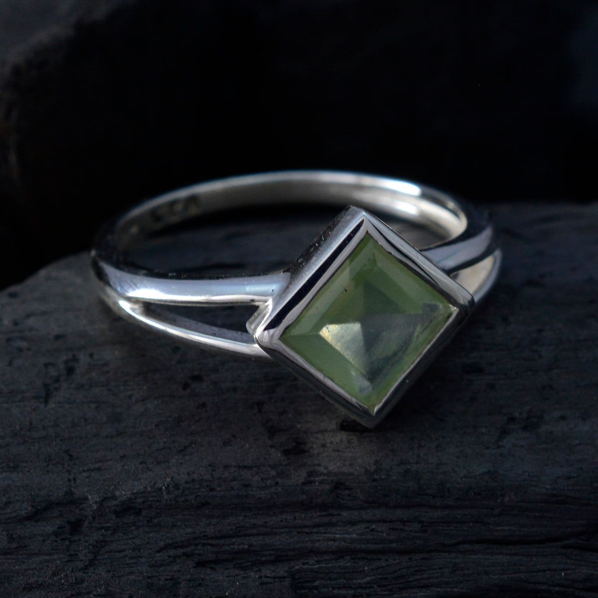 Prehnite Solitaire Korean Silver Green Gemstone Dainty Boho Ring Jewelry