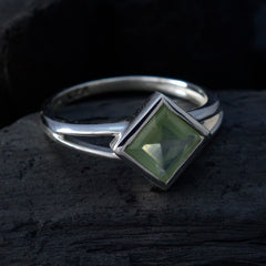 Prehnite Solitaire Korean Silver Green Gemstone Dainty Boho Ring Jewelry