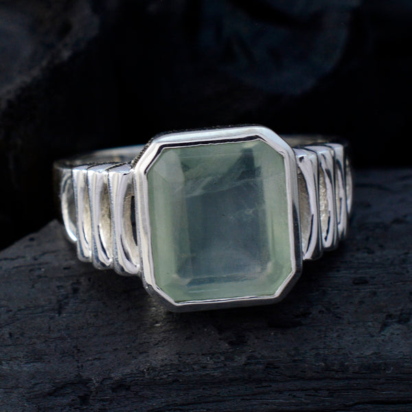 Prehnite Solitaire German 925 Silver Green Gems Mid weight Signet Ring Jewelry