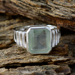 Prehnite Solitaire German 925 Silver Green Gems Mid weight Signet Ring Jewelry