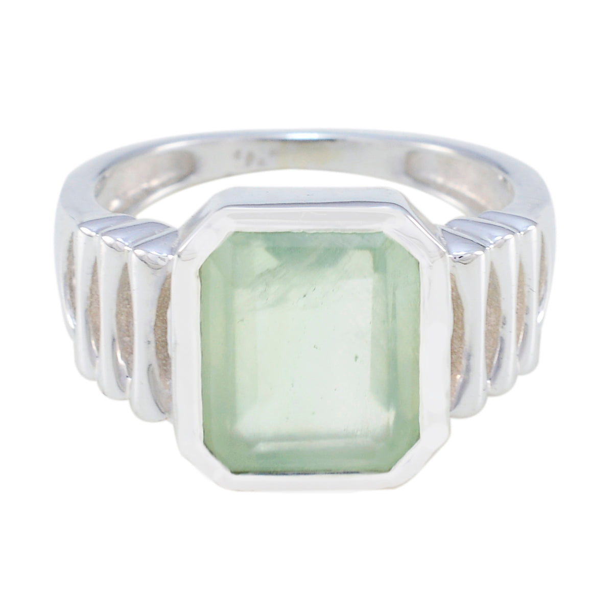Prehnite Solitaire German 925 Silver Green Gems Mid weight Signet Ring Jewelry Главное изображение товара