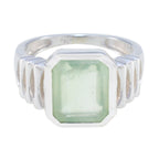 Prehnite Solitaire German 925 Silver Green Gems Mid weight Signet Ring Jewelry