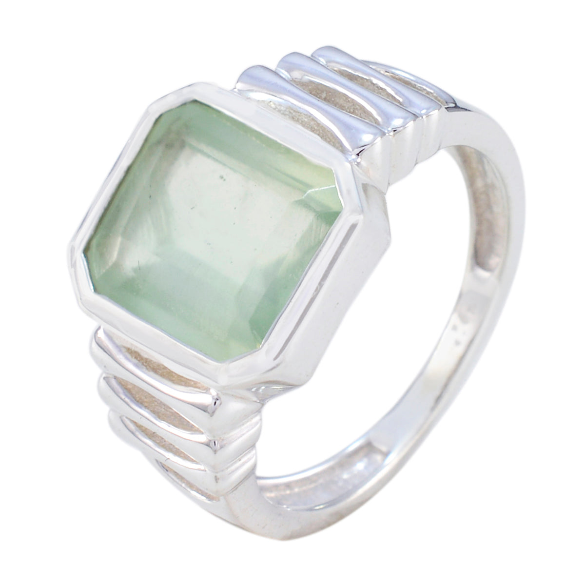 Prehnite Solitaire German 925 Silver Green Gems Mid weight Signet Ring Jewelry