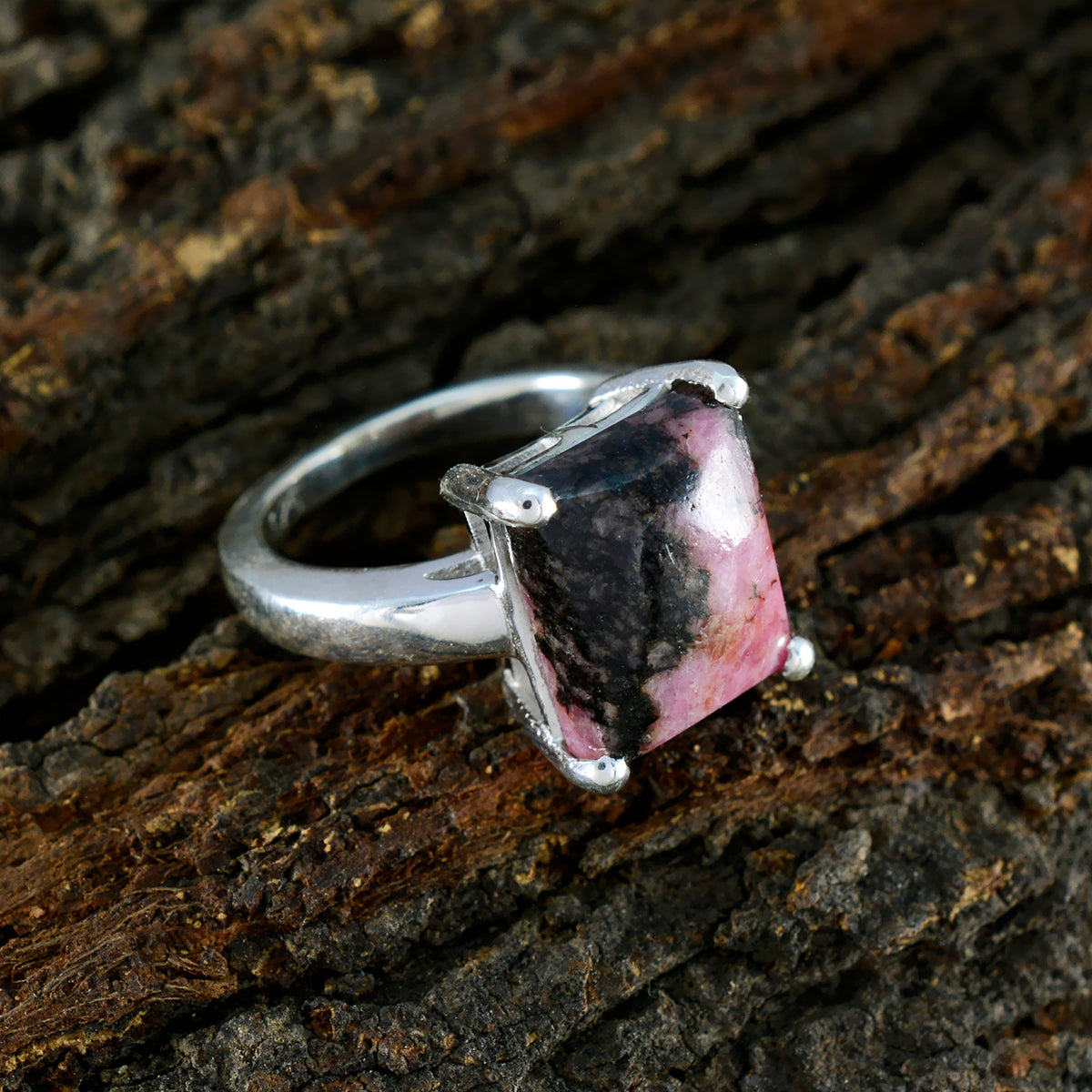 Dendrite Opal Solitaire Moroccan 92.5 Silver Pink Gems Mid weight Romantic Ring Jewellery