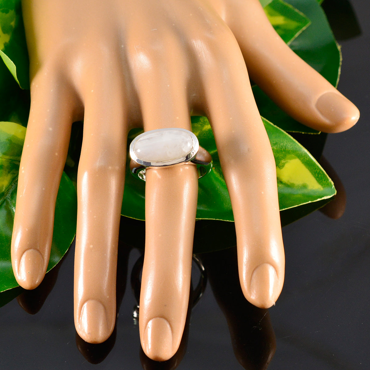 Rainbow Moonstone Solitaire Russian 925 Sterling Silver White Gemstone Eye catching Love Ring Jewellery