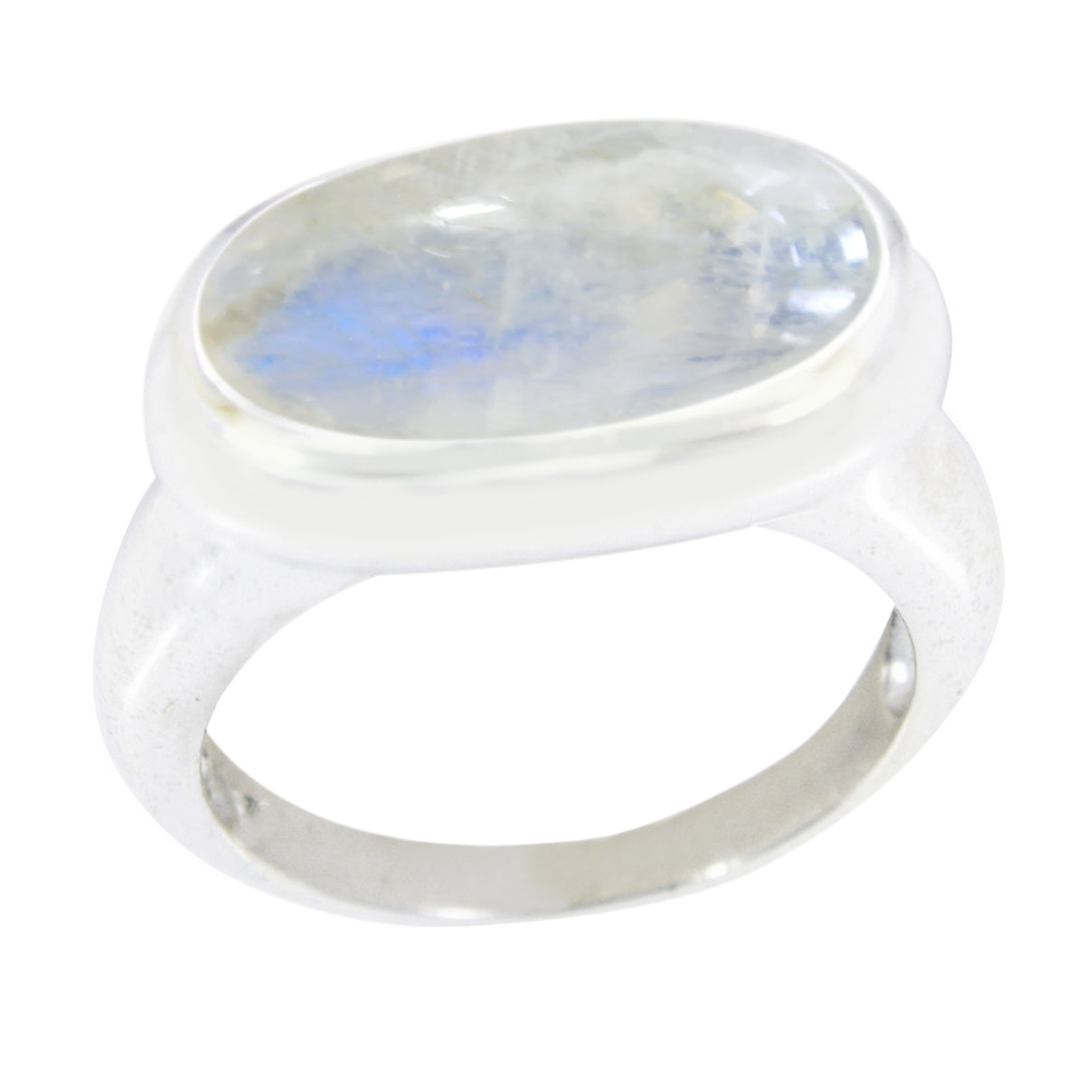 Rainbow Moonstone Solitaire Russian 925 Sterling Silver White Gemstone Eye catching Love Ring Jewellery