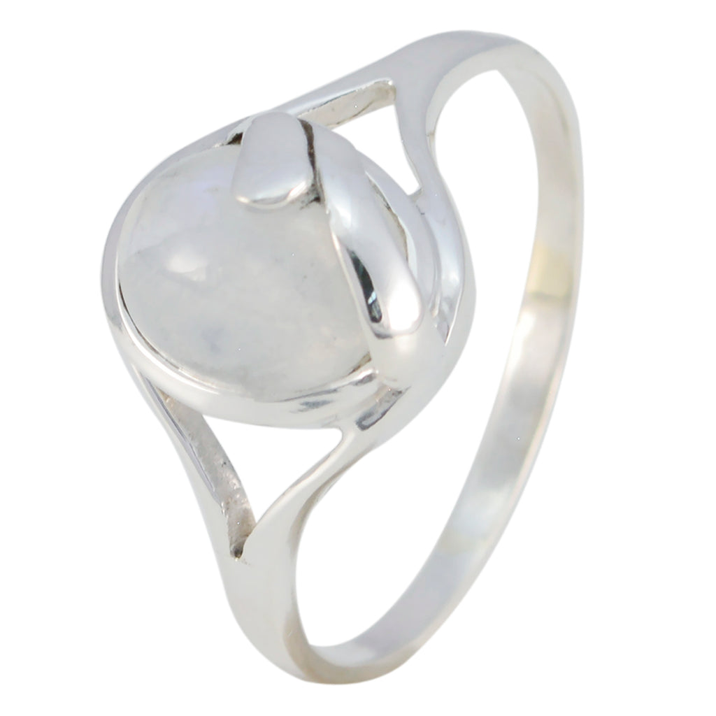 Rainbow Moonstone Solitaire German 92.5 Silver White Gems Tiny Modern Ring Jewelry