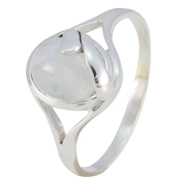 Rainbow Moonstone Solitaire German 92.5 Silver White Gems Tiny Modern Ring Jewelry