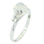 Rainbow Moonstone Solitaire Turkish 925 Silver White Gemstones Delicate Graceful Ring Jewelry