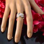 Rainbow Moonstone Solitaire German 925 Sterling Silver White Gems Eye catching Art Deco Ring Jewelry